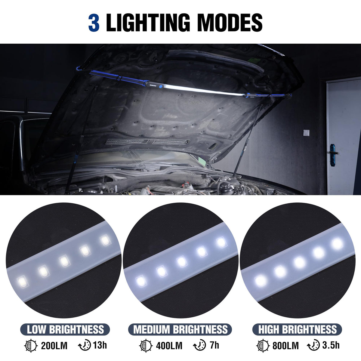 WORKPRO Rechargeable Underhood Work Light Bar, 25in LED, 3 Lighting Modes, Magnetic, for Car Repairing and Garage Use