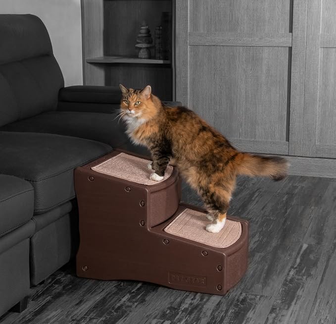 Pet Gear Easy Step II Pet Stairs, Espresso, 2 Step | For Cats/Dogs up to 150 Pounds, Portable, Removable Washable Carpet Tread, No Tools Required