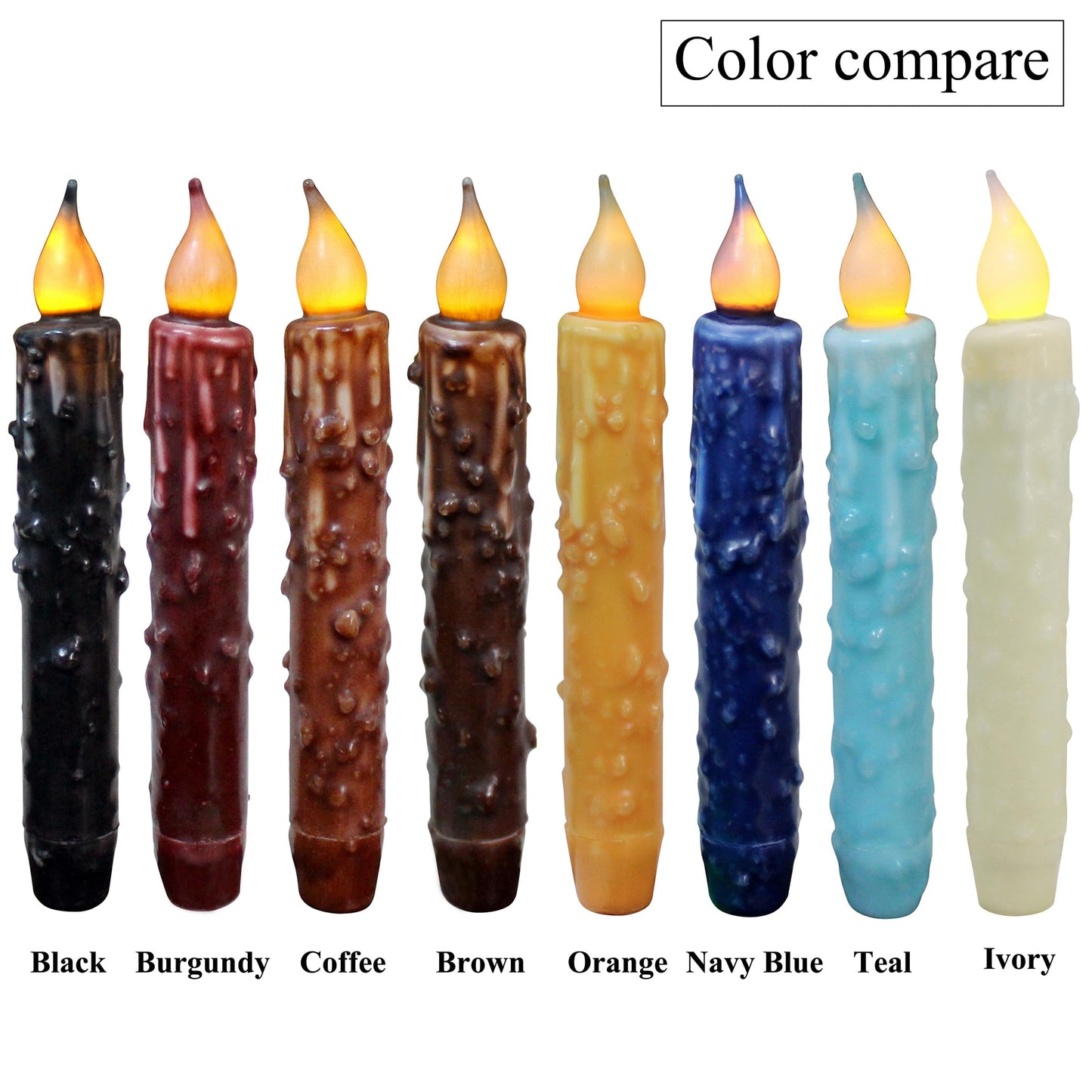 CVHOMEDECO. Real Wax Hand Dipped Battery Operated LED Timer Taper Candles Country Primitive Flameless Lights Décor, 6-3/4 Inch, Ivory, 3 PCS in a Package