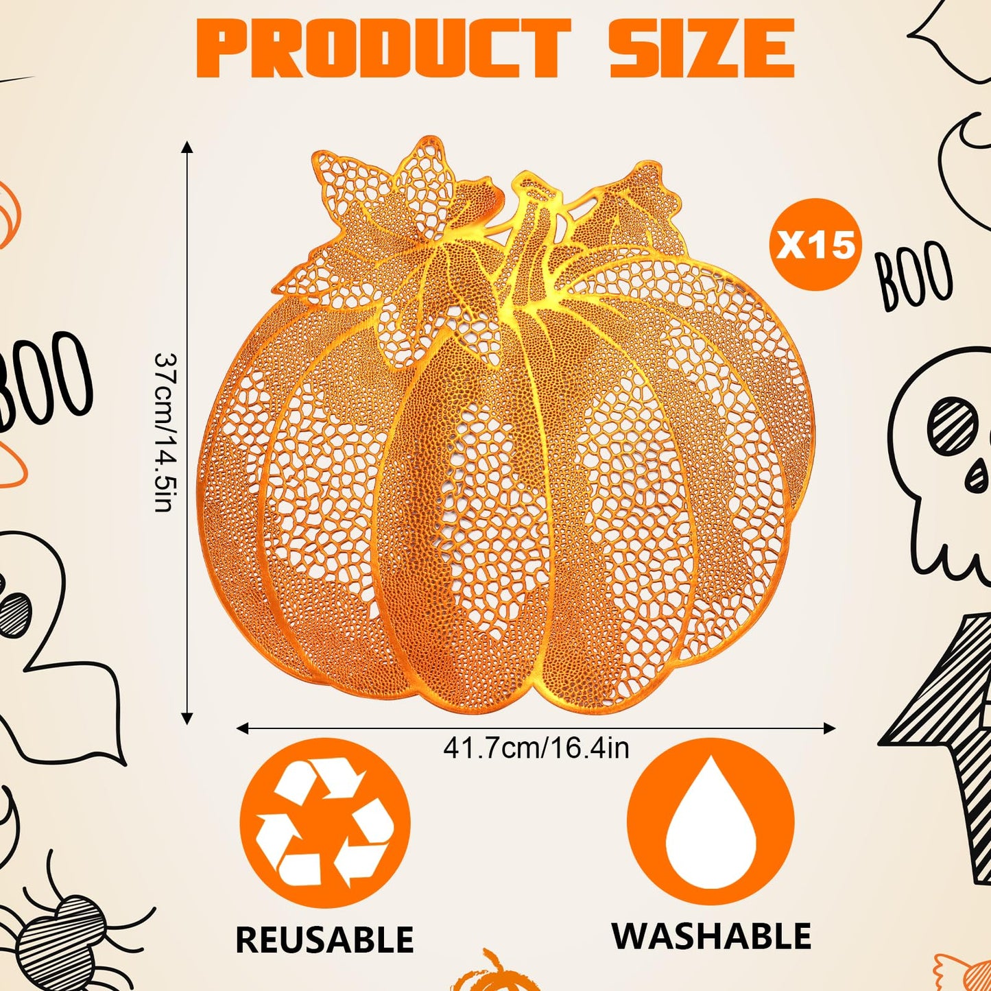 Fall Thanksgiving Pumpkin Placemats Set of 15 Autumn Harvest Table Mats Washable Vinyl Heat Resistant Non-Slip Round Placemat for Fall Halloween Thanksgiving Farmhouse Party Kitchen Table Decor