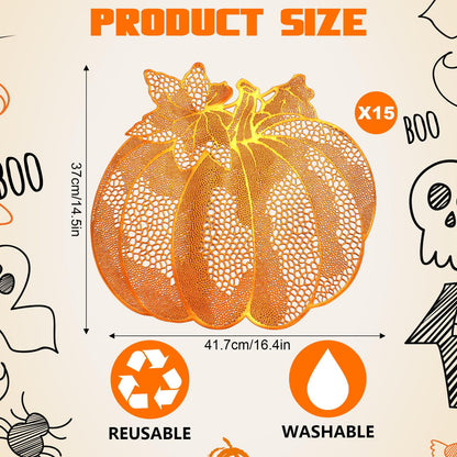 Fall Thanksgiving Pumpkin Placemats Set of 15 Autumn Harvest Table Mats Washable Vinyl Heat Resistant Non-Slip Round Placemat for Fall Halloween Thanksgiving Farmhouse Party Kitchen Table Decor