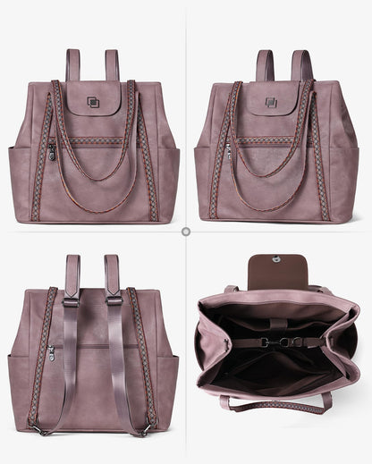 FADEON Large Laptop Tote Bag for Women Designer Leather Laptop Bag Fashion Travel Backpack Purse Shoulder Handbag Purple