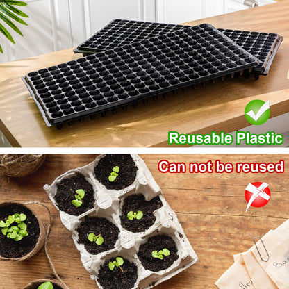 Eccliy 20 Pack 200 Cell Seedling Trays Seed Starter Kit Plant Starter Tray Durable Plastic Gardening Germination with Drain Holes Nursery Pots Mini Propagator for Growing Propagation
