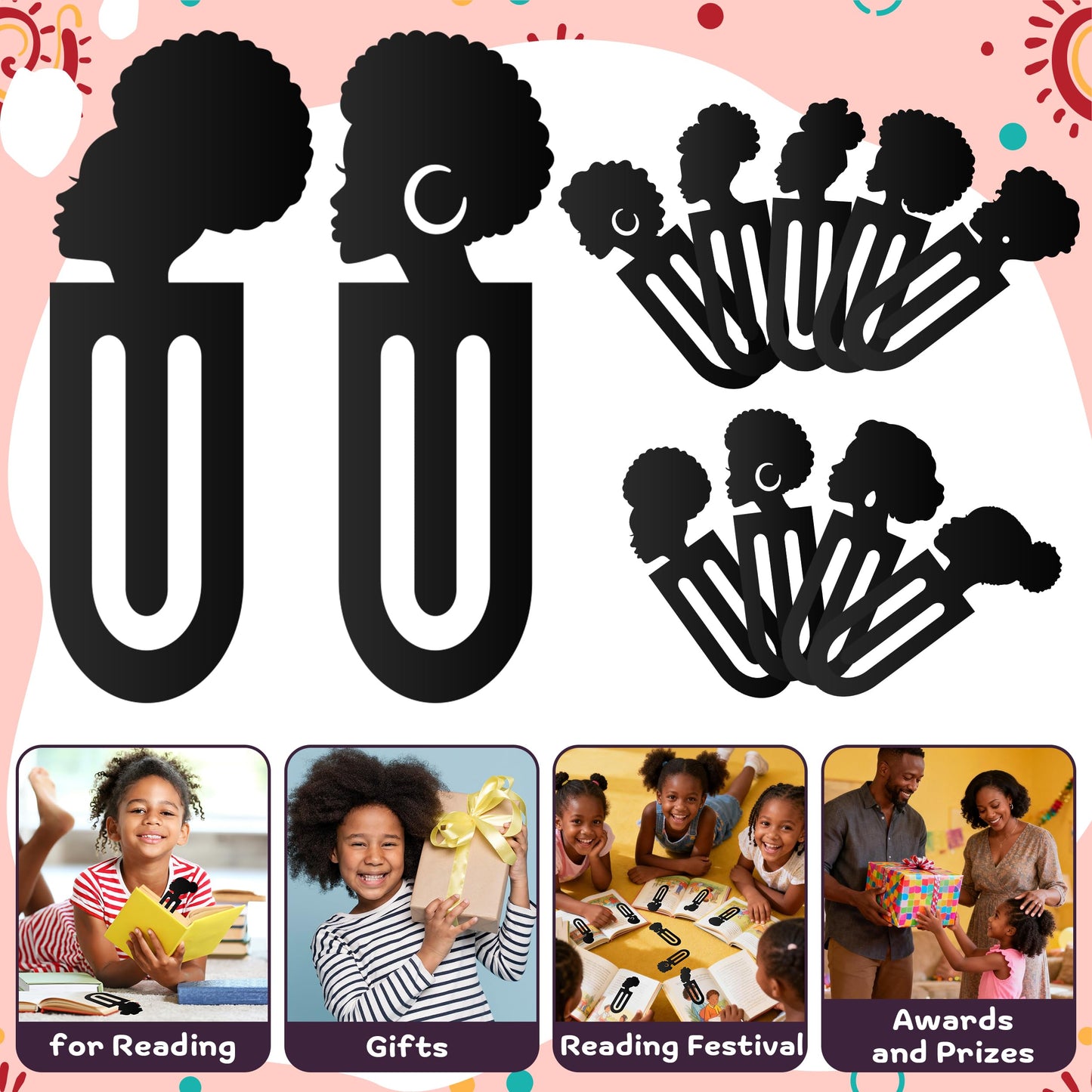 Laffact 18Pcs Black Girls Read Acrylic Plastic Marker Bookmarks for Reader