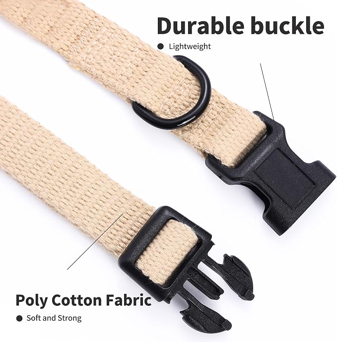 Mile High Life Soft & Strong Poly Cotton Adjustable Dog Collar with Quick Release Buckle for Small to Large Dogs(Khaki, Medium Neck 13"-17")