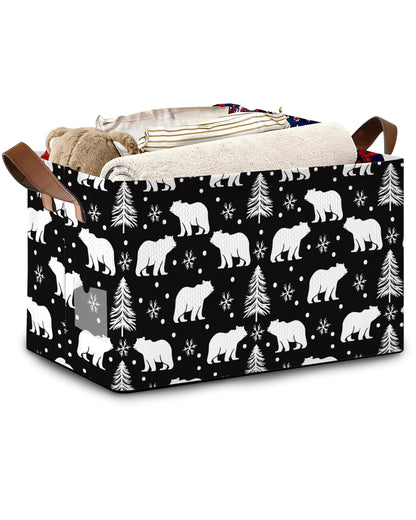 Masarua Bear Forest Collapsible Storage Box,Snowflake Winter Organizer Bin with Handles for Room Decoration,Bins Book Basket Box 17x11.5x10Inch