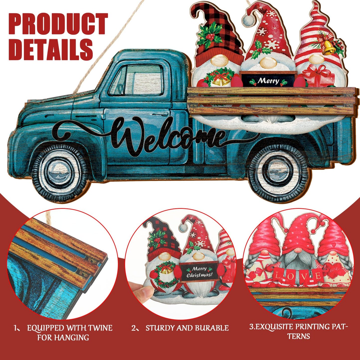 Chitidr Spring Summer Interchangeable Gnome Welcome Sign, 1 Seasonal Wooden Truck Door Hanger with 22 Spring Summer Holiday Gnome Decorations (Blue)