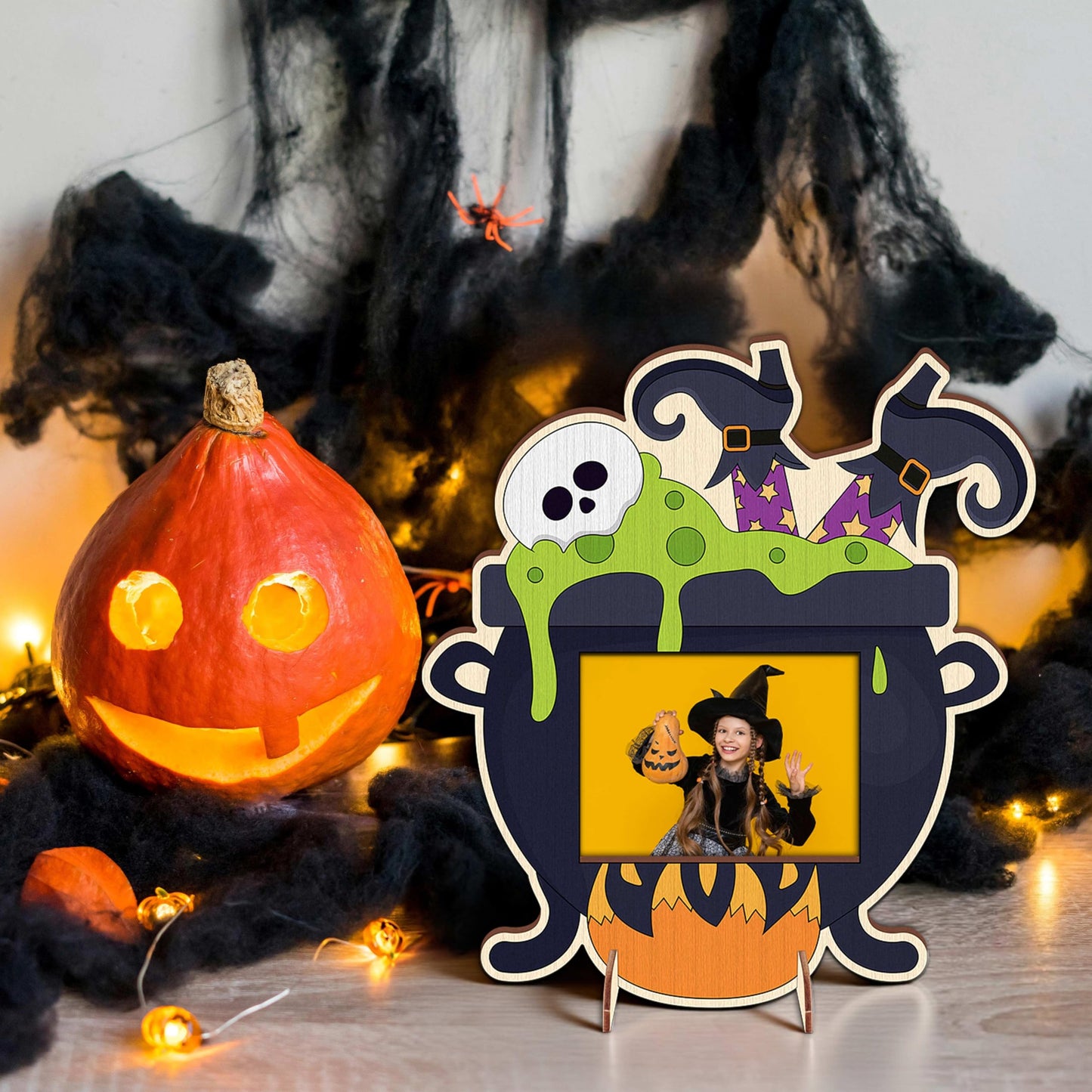 Moon Boat 18PCS Halloween Crafts for Kids Picture Frame Kit DIY Wooden Crafts Painting Your Own Hallowmas Activities Party Supplies