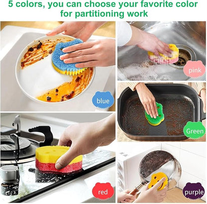 5 Pack Frog Dual-Sided Multi-Functional Scrub Sponge, Dual-Sided Temperature Controlled Kitchen Sponge for Dishes,Furniture,Scrub Sponges Household Cleaning Pads Bathroom Wall Cleaner