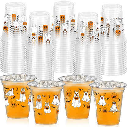 HABDJILTY 40 Pcs Halloween Ghost Walking Dog Plastic Cups Pumpkin Disposable PET Clear Cup Bulk Spooky Halloween Party Drinking Cups for Cold Beverage Snacks Birthday Party Decor Supplies, 12 Oz