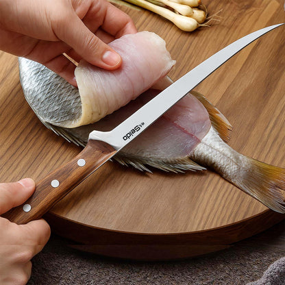 Seido Knives Caveman 7.5" Fillet Knife – Flexible Stainless Steel Blade with Rosewood Handle & Leather Sheath