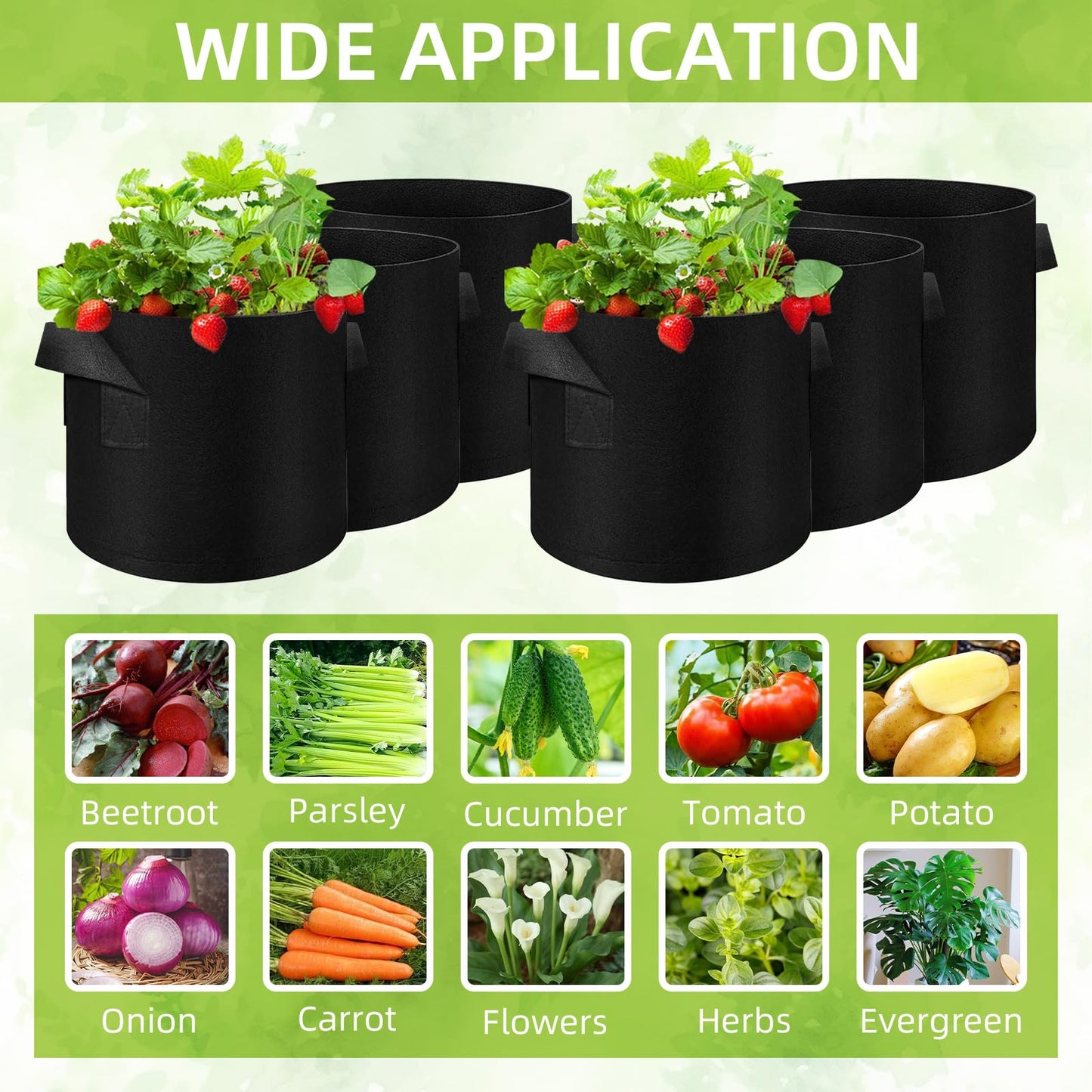 Cskunxia 40-Pack 3 Gallons Grow Bags, Non-Woven Fabric Pots Plant Bags, Plant Grow Bags with Handles, Garden Plant Bags for Potatoes, Carrots, Tomatoes and Other Vegetable,Fruits