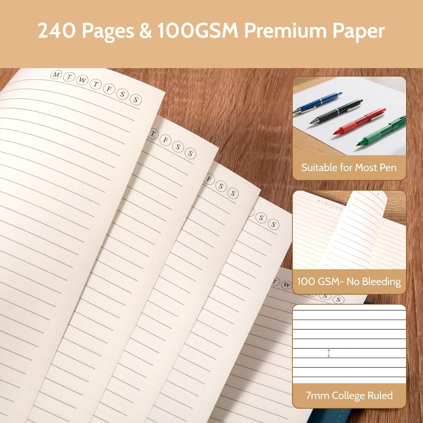 Yoment Refillable Notebooks for Work 5 Subject with Removable Dividers Tabs 240 Pages Hardcover Leather Journals for Writing Large Discbound Planner Colleged Ruled Paper for Women Men 8.58 x 11,Pink