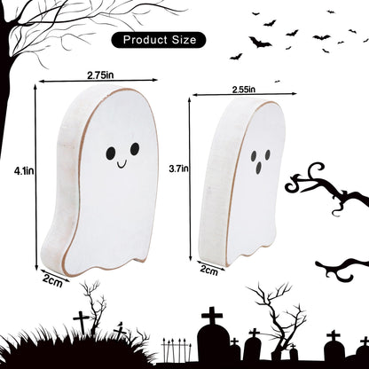 2 Pieces Halloween Decorations Wood Halloween Ghost Sign - Halloween Tiered Tray Decor, Distressed Wood Standing Ghost Sign for Halloween Party, Halloween Table Decor