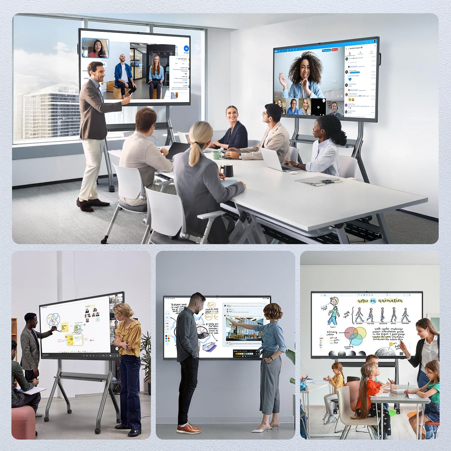 QIXZOCV 86" Smart Board, 4K Interactive Whiteboard, 20-Point Touch Screen, Android 14, 8GB & 128GB, Screen Sharing, Bluetooth/WiFi/HDMI, All-in-One Meeting & Education Solution (Wall Mount Included)