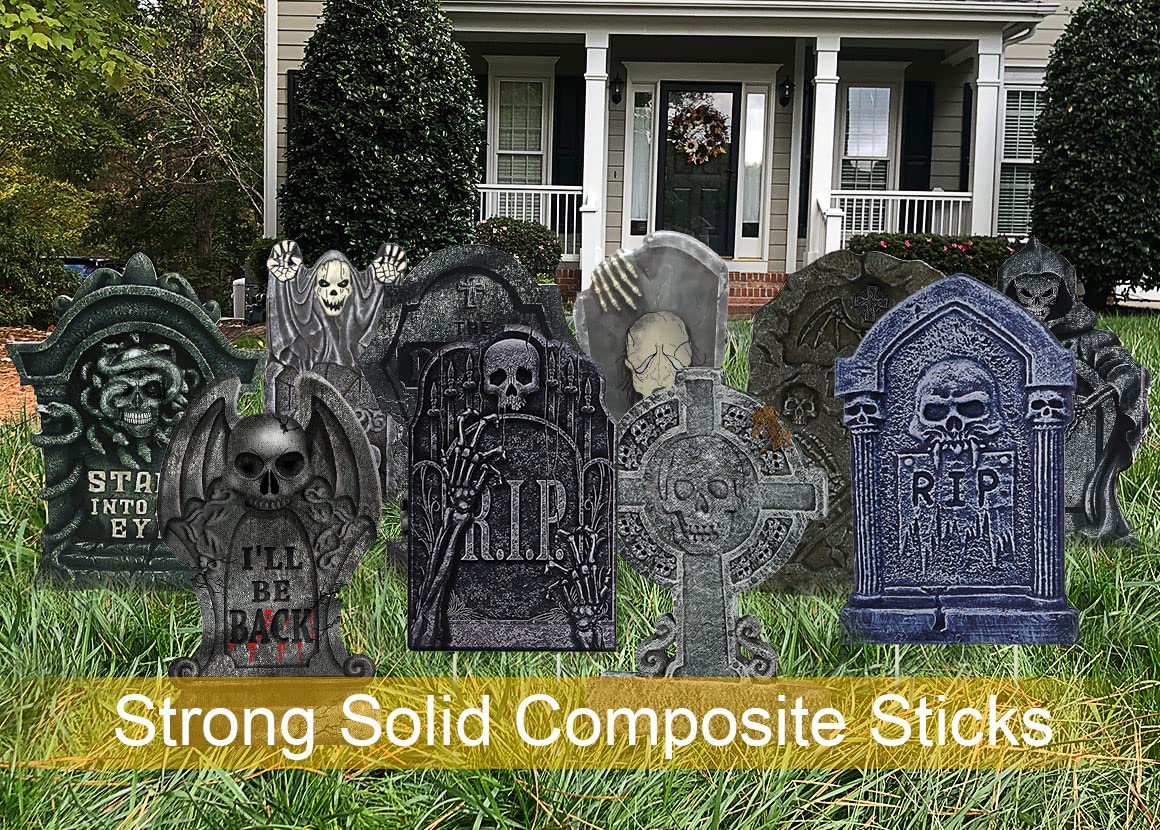 GameXcel 10PCS Halloween Tombstone Decorations Gravestone Decor for Graveyard Headstone Yard Signs Outdoor Lawn Yard Garden Decorations Halloween Yard Stakes