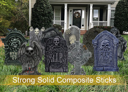 GameXcel 10PCS Halloween Tombstone Decorations Gravestone Decor for Graveyard Headstone Yard Signs Outdoor Lawn Yard Garden Decorations Halloween Yard Stakes