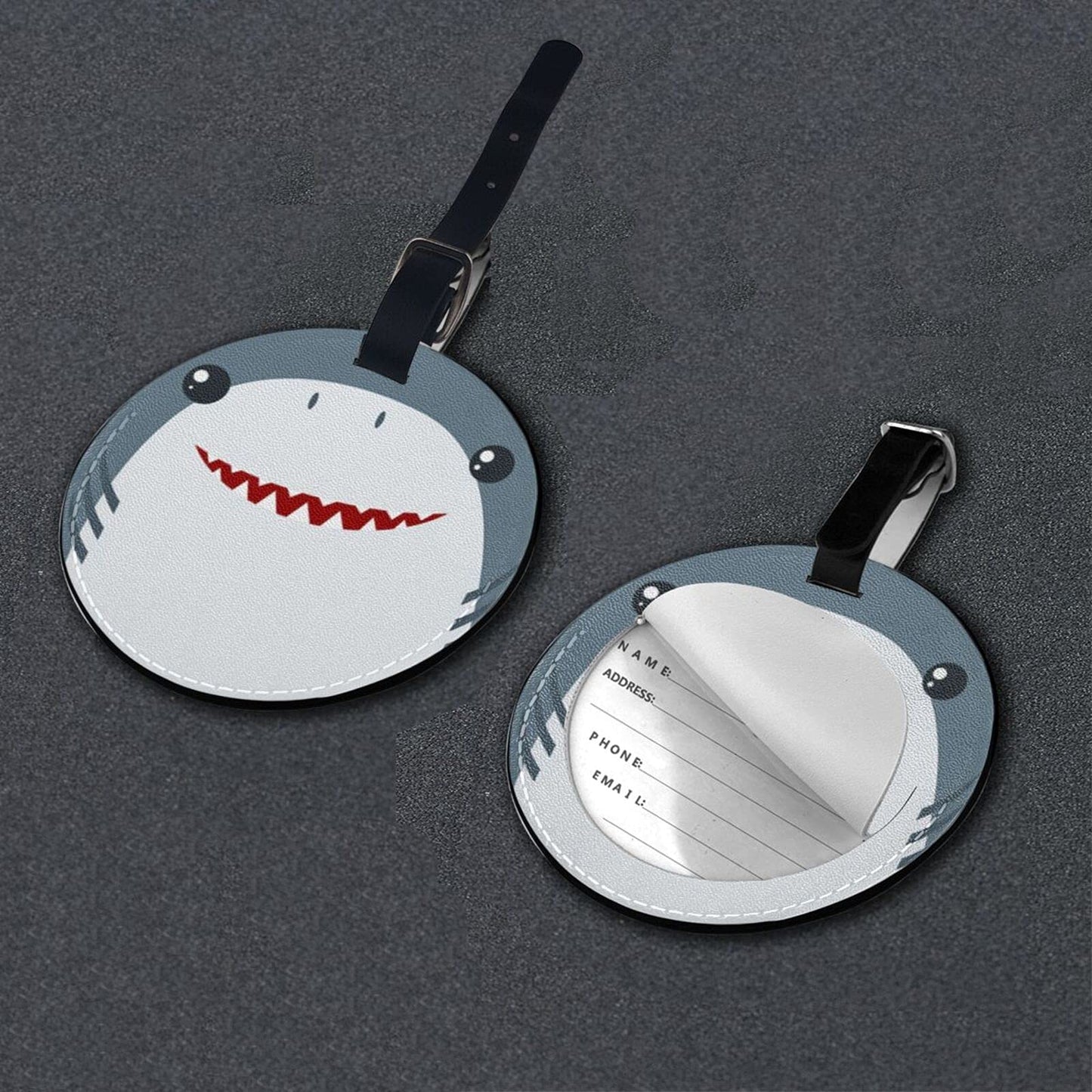 Luggage Tag Shark Face, Pu Leather Bag Travel Suitcases Id Identifier Baggage Label for Women Men Boys Girls