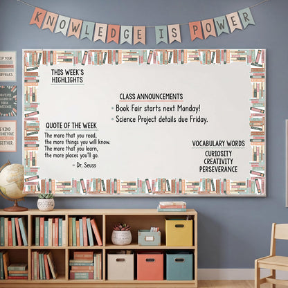 Tenceur 120 ft Bookshelf Border Trim Book Rolled Border Trim Decor Back to School Straight Bulletin Board Set for Library Classroom Poster Board Whiteboard Wall Decoration(Morandi,Neutral)