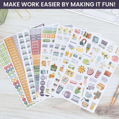 bloom daily planners Workday Essentials Planner Stickers - Productivity Variety Pack for Business Professionals - 8 Sheets / 802 Stickers - Meetings, Deadlines, Payday Icons for Work & Office