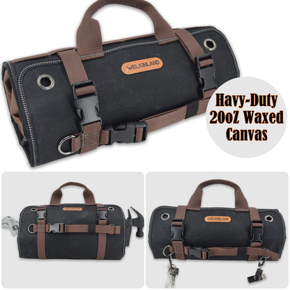 WELKINLAND Heavy-Duty Waxed Canvas Tool roll, 15-Pockets Tool Wrap Roll, 15L Tool Up Roll Bags, Tool Bag Roll, Tool roll organizer, Roll up tool bag organizer