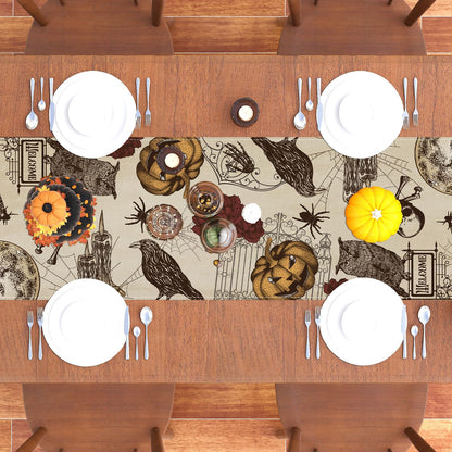 Retro Halloween Table Runner Halloween Gothic Skull Tablecloth Day of The Dead Roses Skull Decor Halloween Decorations and Supplies for Home Kitchen Table-13×108’’