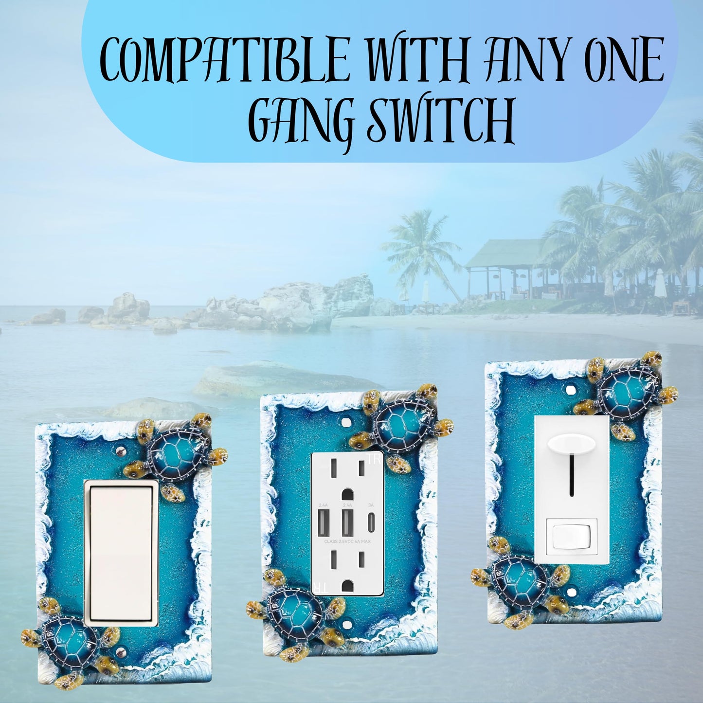 BestGiftEver Nautical Single Rocker Switch (1 Gang) Decorative Light Switch Plate Cover with Sea Turtle and Ocean Waves Design, Coastal Home Décor for Unique Lighting Accents