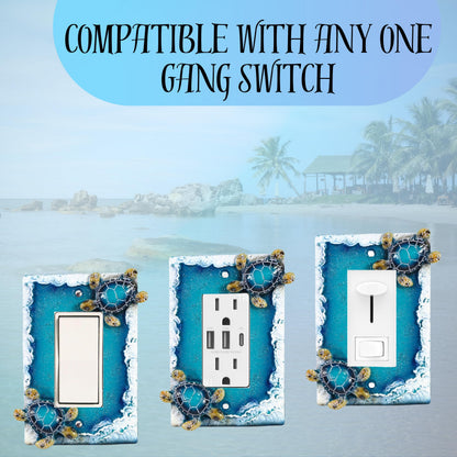 BestGiftEver Nautical Single Rocker Switch (1 Gang) Decorative Light Switch Plate Cover with Sea Turtle and Ocean Waves Design, Coastal Home Décor for Unique Lighting Accents