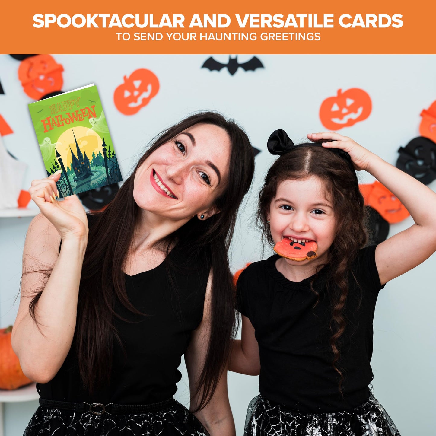 Decorably 18 Pack 5x7in Happy Halloween Cards with Envelopes and Stickers, 6 Adorable Designs Halloween Card Pack with Printed Message Inside