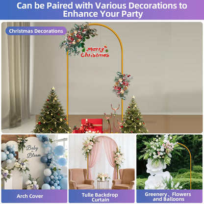 Hemmotop 6FT Arch Backdrop Stand for Party, Ceremony, Metal Arch Frame with Ground Stakes, Gold Photo Back Drop Stand for Bridal Shower, Birthday, Photo Booth, Garden Decoration, Baby Shower