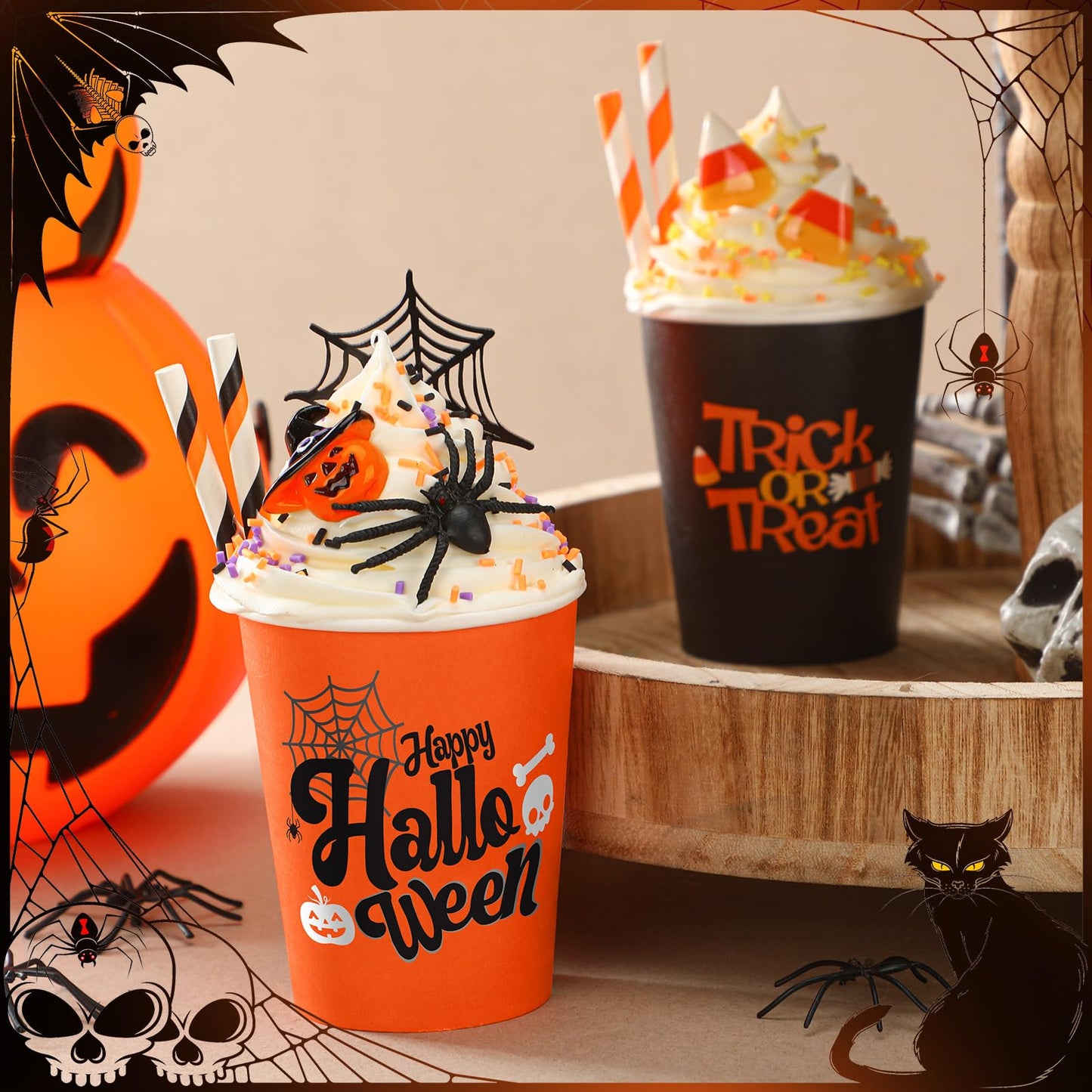 Yungyan 2 Pcs Tiered Tray Decor with Faux Whipped Cream Cups - Halloween Bar & Station Photo Prop Farmhouse Table Decor