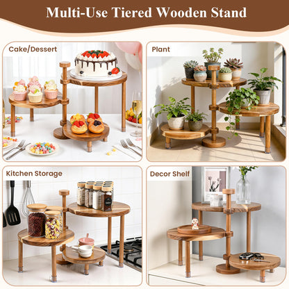 LOVYANXUE Acacia Wooden Cupcake Stand, 3 Tier Round Cake Stand 360° Rotatable Cupcake Tower with Tiered Serving Tray, Wood Dessert Table Display Set, Tiered Tray Stand for Party, Wedding (12/10/8 IN)
