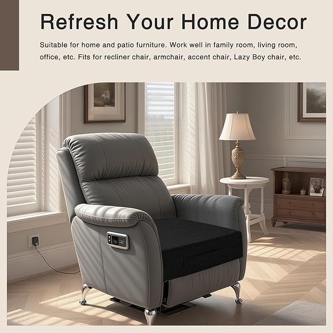 OVOV Recliner Cushions for Elderly 20"x20"x4" Thick Seat Cushion for Recliner Chair Large Square Non Slip Chair Pads with Washable Cover for Armchair Couch Black