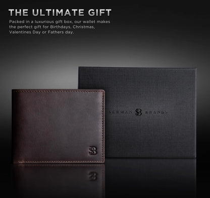 Full Grain Leather Wallet for Men | RFID Blocking | Extra Capacity Bifold Wallet with ID Windows | Ultra Strong Stitching | Slim Billfold with 13 Card Slots | Gift for Him (Texas Brown Venture)