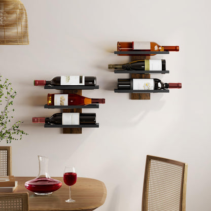 Hoctieon 3-Tier Wall Mount Wine Rack, Wall Mounted Wine Bottle Racks for Display and Storage, Hanging Bottle Holder, for Living Room, Dining Room, Bar, Wine Cellar, Rustic Brown