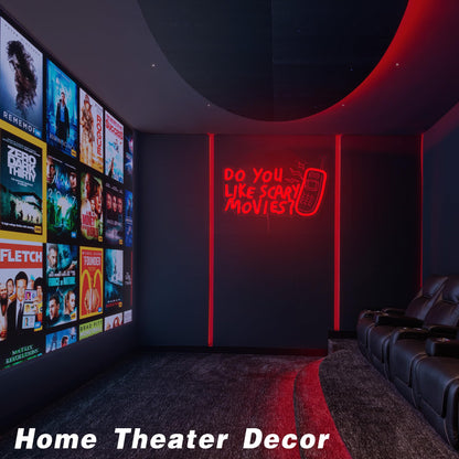 Horror Movie Decor Neon Sign Do You Like Scary Movies Neon Light Dimmable Gothic Led Light Up Signs for Movie Room, Halloween, Gothic Themed Parties Decoration Gifts(15 * 9.3inch)
