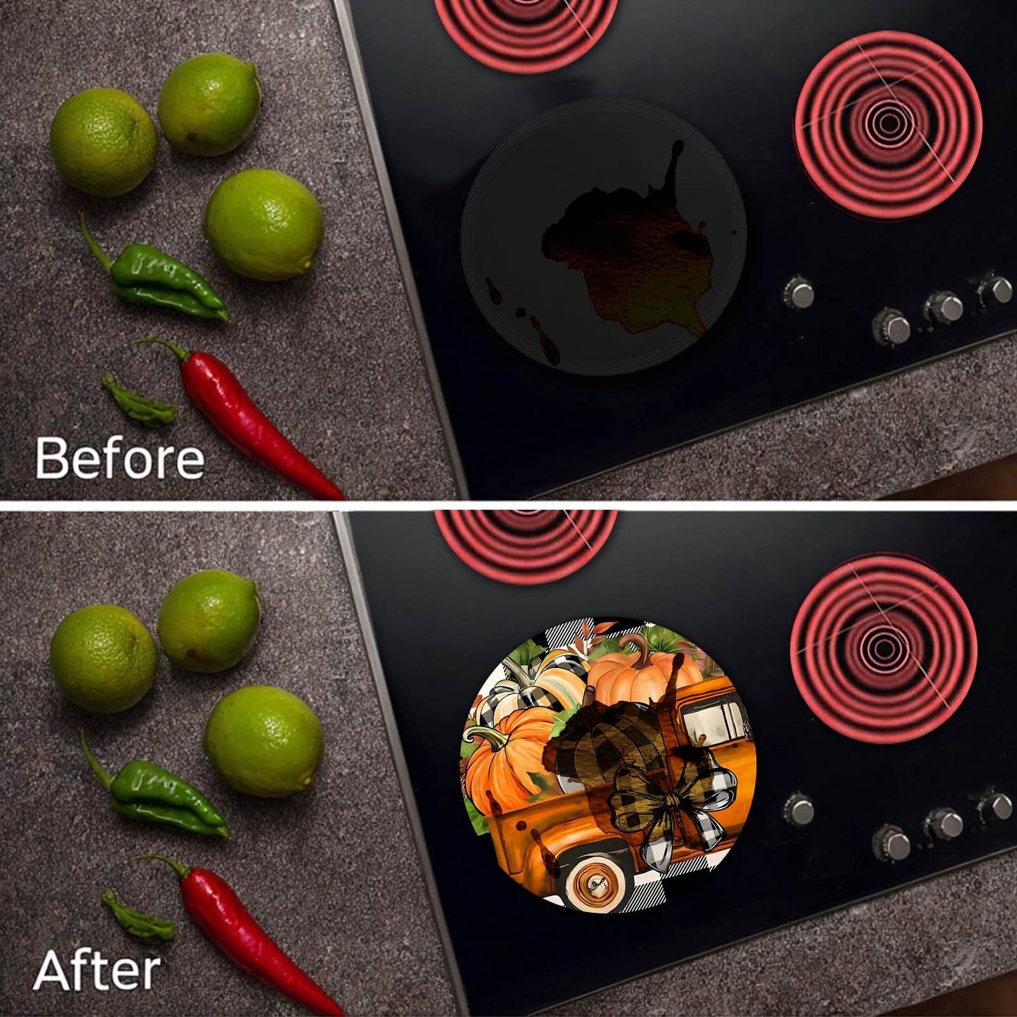 Fall Pumpkin Electric Stove Burner Covers，4 Pcs Halloween Decor Round Stove Burner Cover，8 Inches and 10 Inches，Gas Stove Burner Cover,Metal Cooktop Autumn Pumpkin Decorative Home Decor,Kitchen Decor