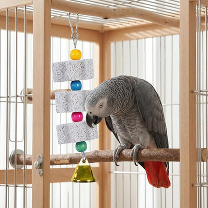 3 Pack Bird Cuttlebone Chewing Toys, Natural Lava Stone Calcium Block Beak Grinder, Bird Toy Cage Accessories for Parakeets Cockatiels Budgies Conures