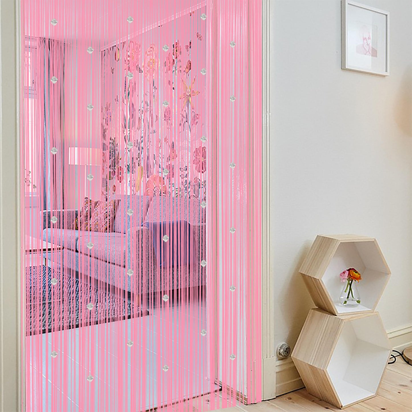 Beaded String Curtains for Doorways Boho Bedroom Decor Hanging Door Wall Beads Closet Window Curtain Room Divider Privacy Decorative (Pink, 39" W x 79" L)
