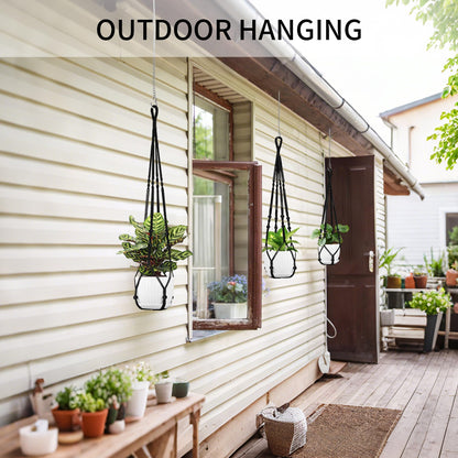 IDEEEPAN Macrame Plant Hanger - Fits 4 to 15 inches Pots for Indoor Outdoor, 43"/35"/29" Different Sizes Set, Black (POTS NOT Included)