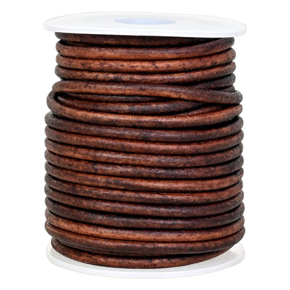 GENIQUE Real/Genuine Round Leather Cord for Jewelry Making, Leather String Cord for Crafting, Necklace, Bracelets, Braiding, Wraps (3mm, Antique Brown Distressed)
