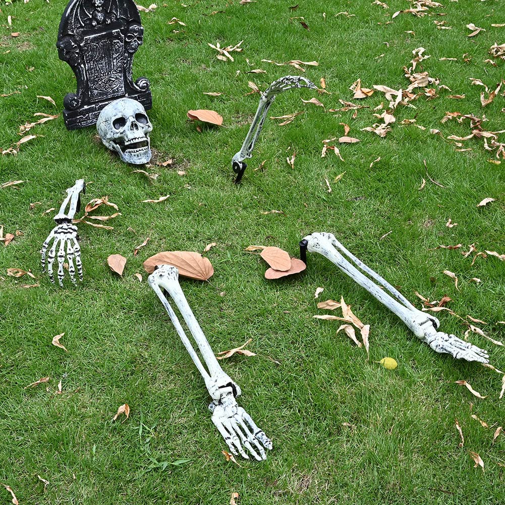 UMEELR 5 Set Skeleton Bones and Skull Halloween Decoration, Realistic Graveyard Groundbreaker Include Skeleton Stakes Skull and Arms Legs, Outdoor Yard Lawn Graveyard Ground Decor Party Supplies