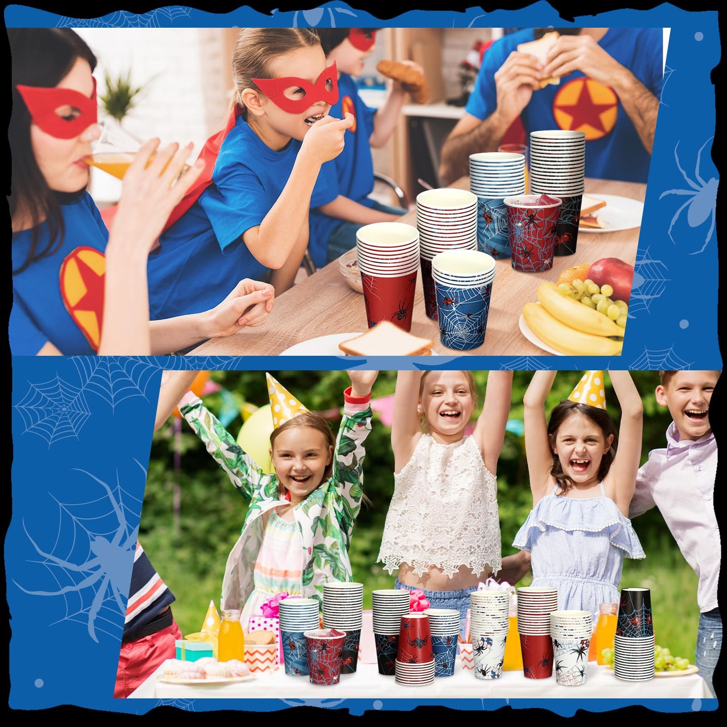 Teenyyou 100 Pcs 9 oz Spider Disposable Paper Cups Spider Party Decorations Red Blue Black Paper Drinking Cups for Hot Cold Wine Coffee Tea Beverage Holiday Birthday Wedding Home Party Supplies