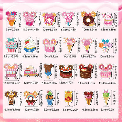 24Pcs Ice Cream Mouse Cruise Door Magnets Cute Mouse Ice Cream Ship Cabin Magnetic Stickers Cake Stateroom Accessories for Carnival Summer Party Refrigerator Car Decor