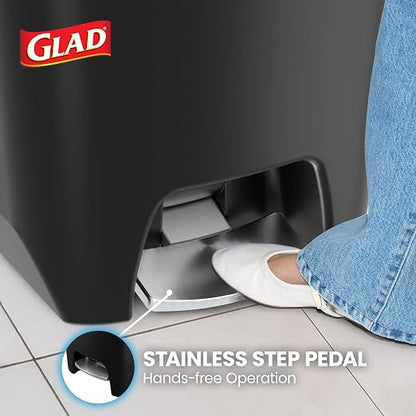 Glad Premium 20 Gallon Trash Can with Clorox Odor Protection | Plastic Kitchen Waste Bin | Hands Free with Stainless Steel Foot Pedal and Garbage Bag Rings, Black