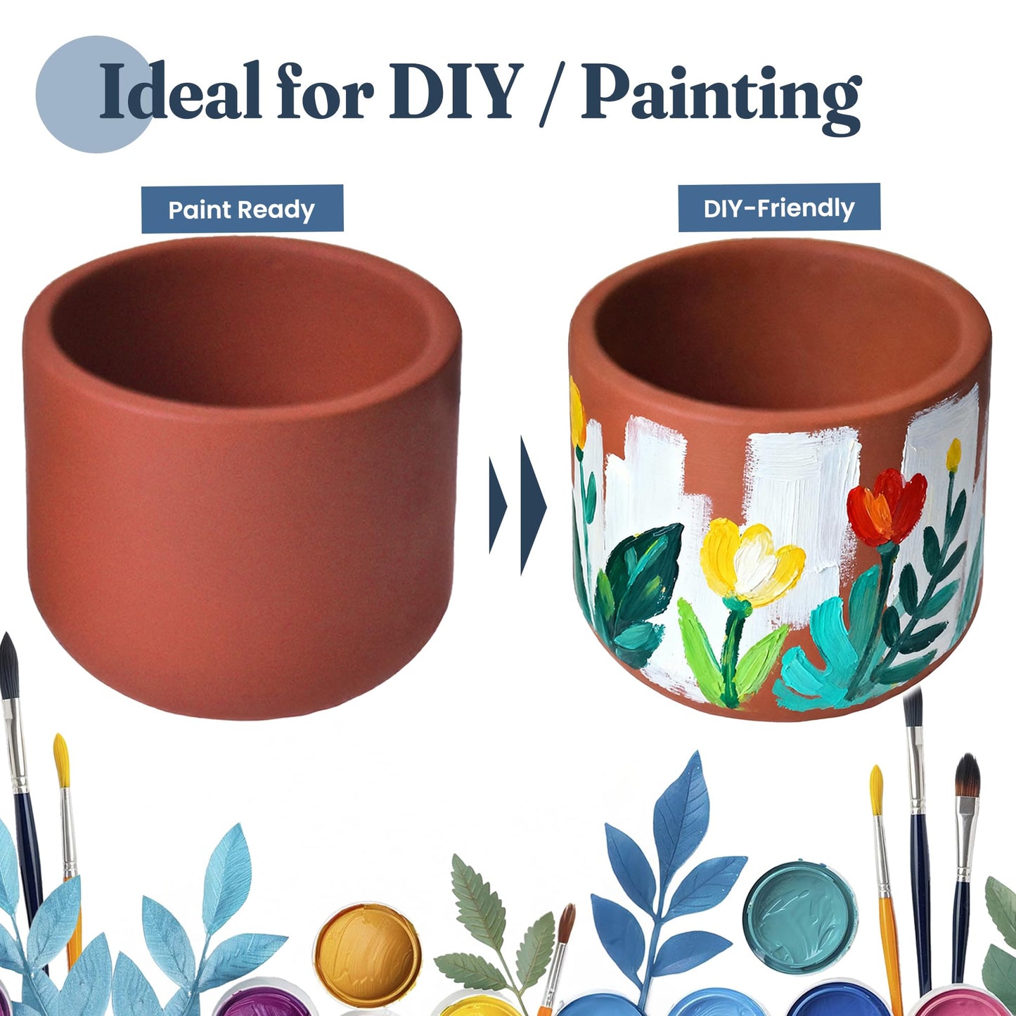 FINE Living 4 & 6 Inch Terracotta Pots for Plants, Set of 2, Ceramic Planter Clay Pots, Succulent Planter Pots with Drainage Hole and Mesh Net for Gifts, DIY Craft, Garden & Home Decor