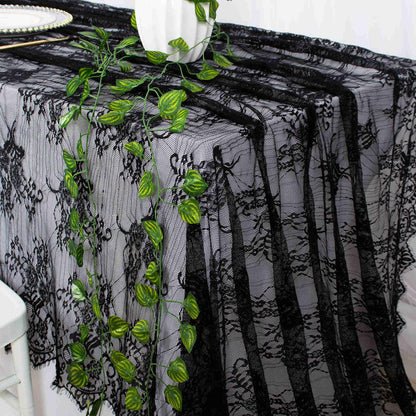 DUOBAO Black Embroidered Lace Tablecloth 60x120 Inch - Wrinkle-Resistant Rectangular Table Cloth for Halloween Weddings, Outdoor Parties & Holiday Dining Decorations