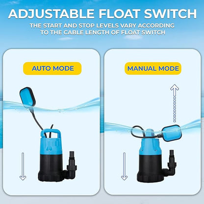 2/5HP Sump Pump 2640GPH Submersible Water Pump with Float Switch, Utility Pumps for Pool Draining, Basement Flooding, Garden Pond Low Water Level with 20ft Power Cord