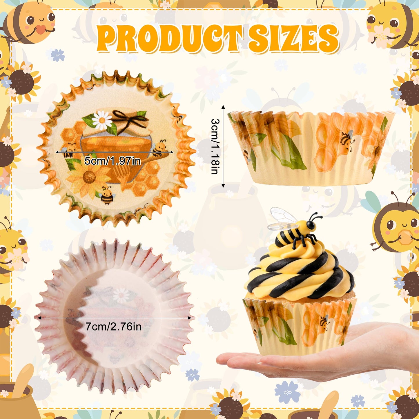Glavatrix Bee Cupcake Liners, 200PCS Honey Bee Paper Baking Cups Yellow Muffin Cupcake Wrappers for Happy Bee Day Baby Shower Gender Reveal Spring Summer Garden Birthday Party Cake Dessert Decorations