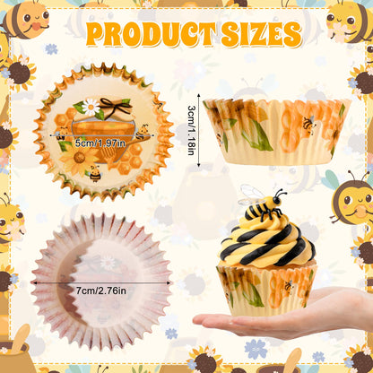 Glavatrix Bee Cupcake Liners, 200PCS Honey Bee Paper Baking Cups Yellow Muffin Cupcake Wrappers for Happy Bee Day Baby Shower Gender Reveal Spring Summer Garden Birthday Party Cake Dessert Decorations